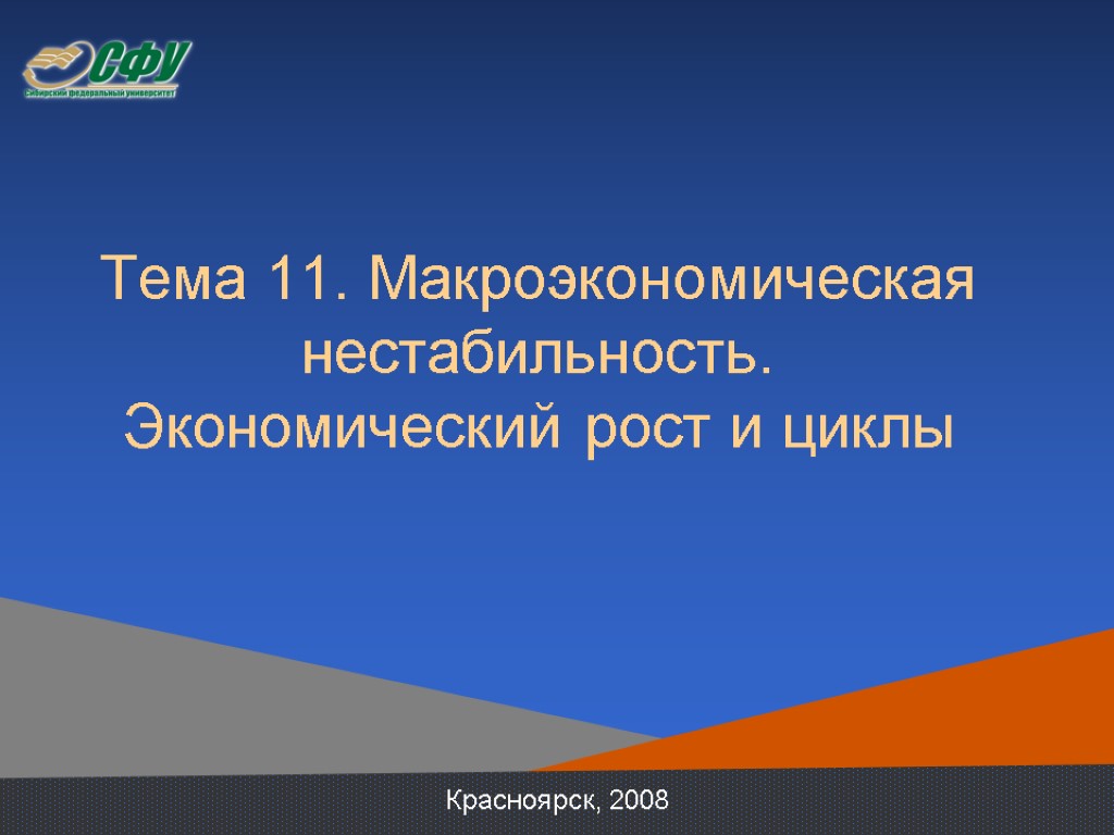 Тема 11. Макроэкономическая нестабильность. Экономический рост и циклы Красноярск, 2008